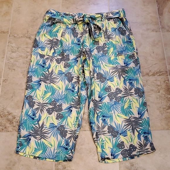 Land's End linen tropical print mid rise capris, 18W - Picture 1 of 11